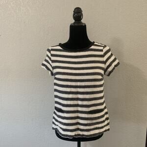 New York & Company Blouse Small Black White Striped Zipper Cotton Blend
